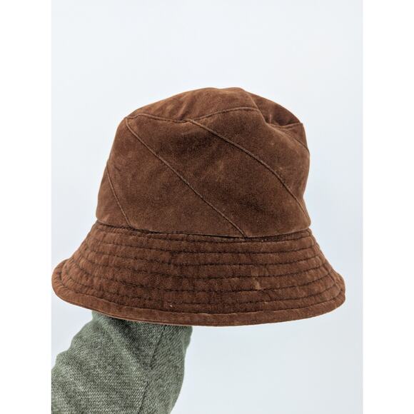 Vintage Y2K 90s Chocolate Brown Bucket Hat Textured Corduroy Velvet Suede Style - Picture 4 of 6